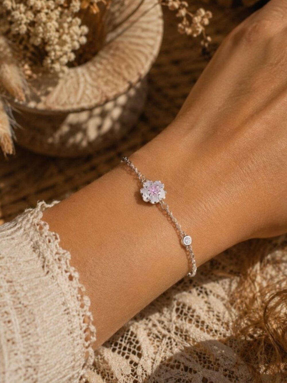 925 Sterling Silver Pink Cherry Blossom Bracelet